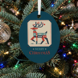 Ornement En Métal Carte de Noël avec conception d'illustration de re