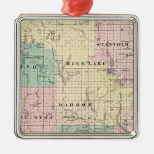 Ornement En Métal Carte du comté de Barron, état du Wisconsin