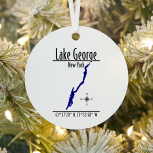 Ornement En Métal Carte du rivage du lac George à New York sur un ce