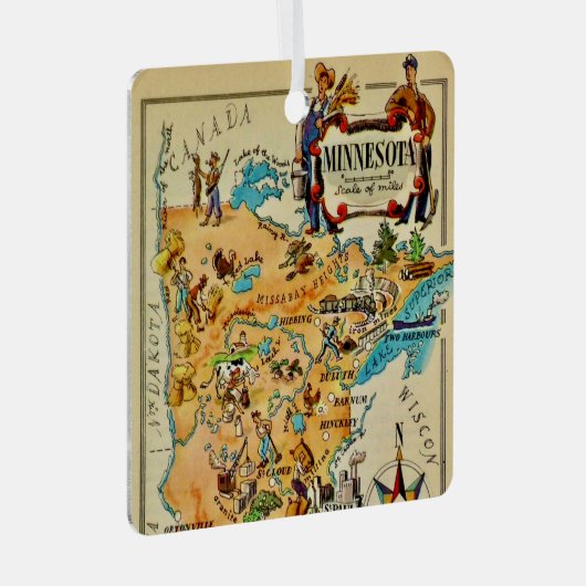 Ornement En Métal Carte illustrée du Minnesota (Avant droite)