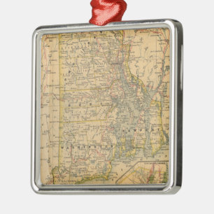 Ornement En Métal Carte vintage d'Île de Rhode (1875)