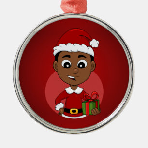 Ornement En Métal Carton Cute African American Christmas boy
