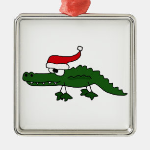Ornement En Métal Casquette de port de Noël d'alligator mignon