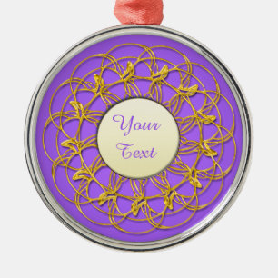 Ornement En Métal Cercle blanc en dentelle or avec texte sur violet