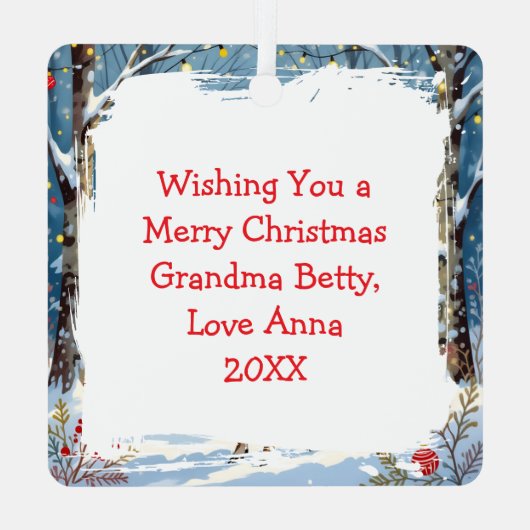 Ornement En Métal Cerf de Noël en forêt d'hiver festive (Verso)