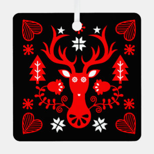 Ornement En Métal Cerf de Noël Rouge Scandinave