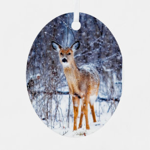 Ornement En Métal Cerfs dans la Neige, paysage hivernal