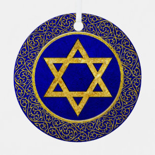 Ornement En Métal Chanukah Hanukkah חֲנֻכָּה Bleu et Or