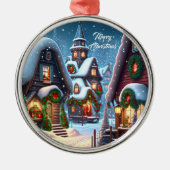 Ornement En Métal Charmant village de Noël enneigé (Devant)