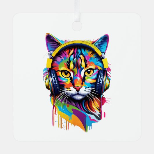 Ornement En Métal Chat dans les écouteurs (Recto)