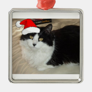 Ornement En Métal Chat de Noël noir et blanc Kitty