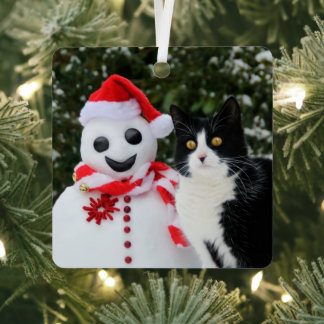 Ornement En Métal Chat et Père Noël Snowman Noël drôle Photo -