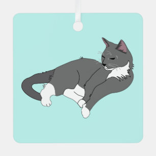 Ornement En Métal Chat gris et blanc Tuxedo