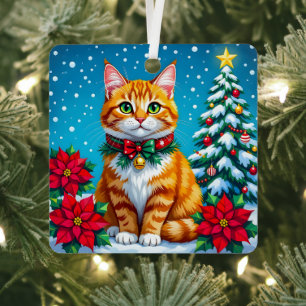 Ornement En Métal Chat orange fantaisiste et message personnalisé No