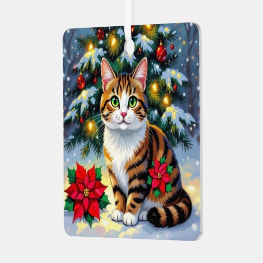 Ornement En Métal Chat tabby Art folklorique et message personnalisé (Avant gauche)
