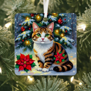 Ornement En Métal Chat tabby Art folklorique et message personnalisé