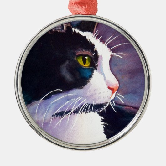 Ornement En Métal Chat Tuxedo Noir dans l'humeur orageuse (Devant)