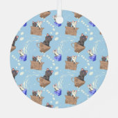 Ornement En Métal Chats en boîte et gouttes de lait sur bleu (Verso)