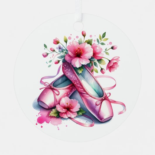 Ornement En Métal Chaussures et fleurs en Ballet Rose (Recto)