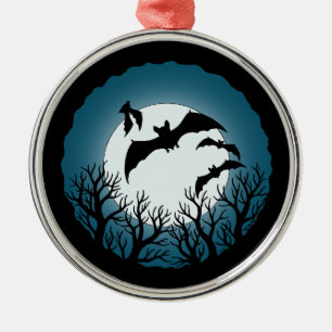 Ornement En Métal Chauves-souris et arbres contre la lune
