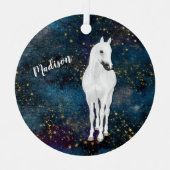 Ornement En Métal Cheval blanc étoiles d'or Noël (Recto)