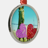 Ornement En Métal Cheval blond et Coeurs rose et rouge (Droite)