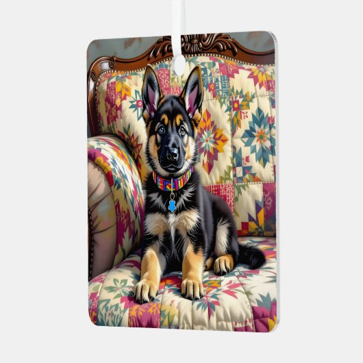 Ornement En Métal Chien chiot allemand Noël personnalisé (Avant gauche)