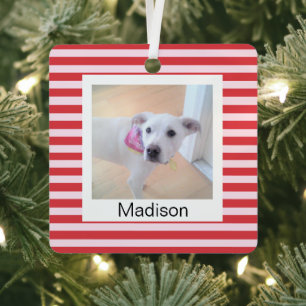 Ornement En Métal Chien Chiot Blanc Joyeux Noël Rouge et Rose Nom