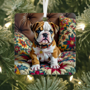 Ornement En Métal Chien chiot Bulldog Noël personnalisé