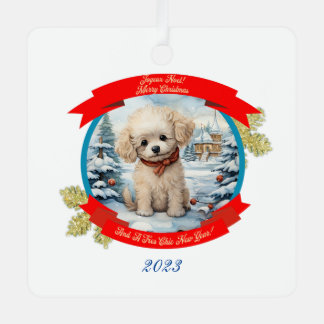 Ornement En Métal Chien de caniche de Noël