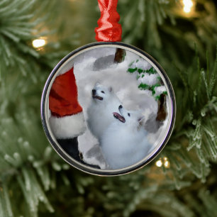 Ornement En Métal Chien Esquimau Américain avec Noël Père Noël