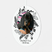 Ornement En Métal Chiens Premiers Noël Photo personnalisée et nom (Avant gauche)