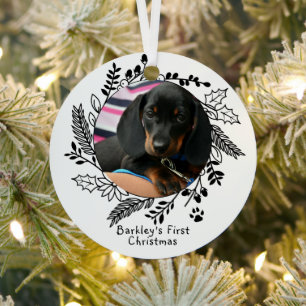 Ornement En Métal Chiens Premiers Noël Photo personnalisée et nom