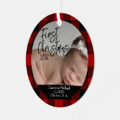 Ornement En Métal Chiffres de naissance de Noël du bébé rouge plaid (Avant gauche)