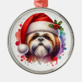 Ornement En Métal Chih Tzu Chien à Santa Hat Noël (Devant)