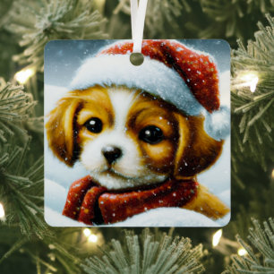 Ornement En Métal Chiot de Noël 