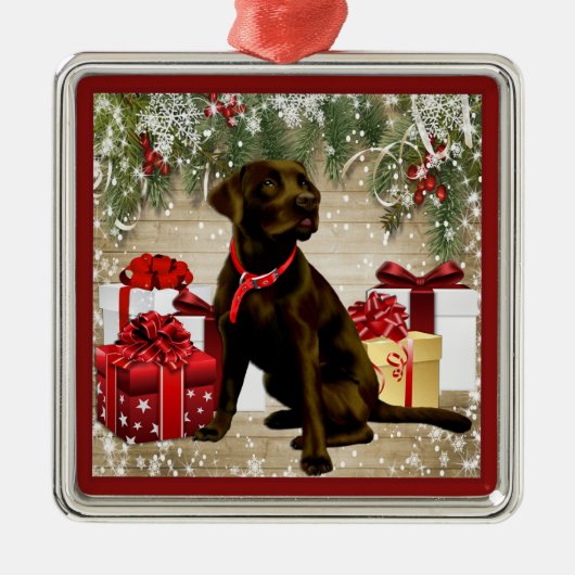 ORNEMENT EN MÉTAL CHOCOLAT LABRADOR DE NOËL (Devant)