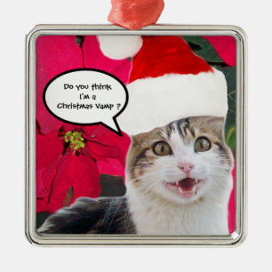 ORNEMENT EN MÉTAL CHRISTMAS CHAT AVEC SANTA CLAUS CASQUETTE ET POINS