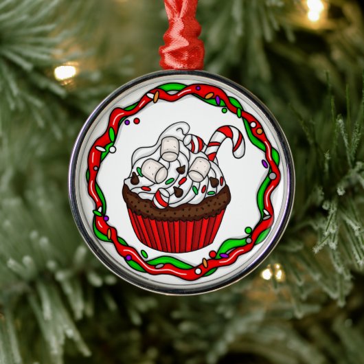 Ornement En Métal \Christmas Cupcake avec Sucre de canne (Arbre)