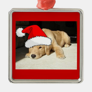 Ornement En Métal Christmas Golden Retriever Puppy