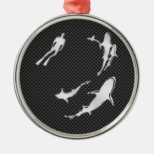 Ornement En Métal Chrome comme Plongeur avec requins sur fibre de ca (Devant)
