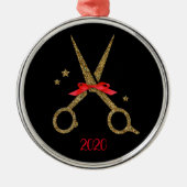 Ornement En Métal Ciseaux à parties scintillant dorée - Coiffeur de  (Devant)