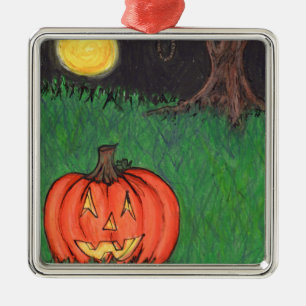 Ornement En Métal Citrouille Jack O' Lantern avec corde de pendaison