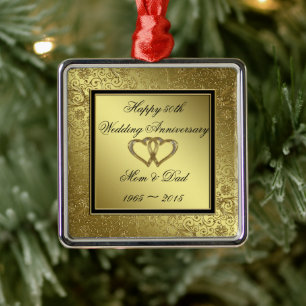 Ornement En Métal Classic Golden Mariage Anniversaire Carré Ornament