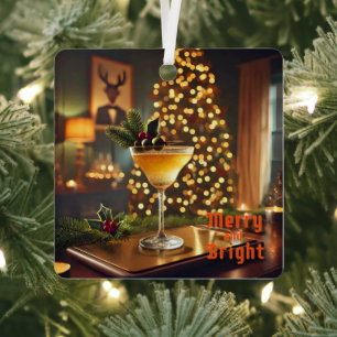 Ornement En Métal Cocktail de Noël du milieu du siècle Merry & Brigh