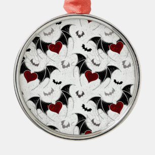 Ornement En Métal Coeur d'Halloween avec ailes de chauve-souris noir