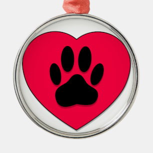 Ornement En Métal Coeur rouge avec Empreinte de patte de chien