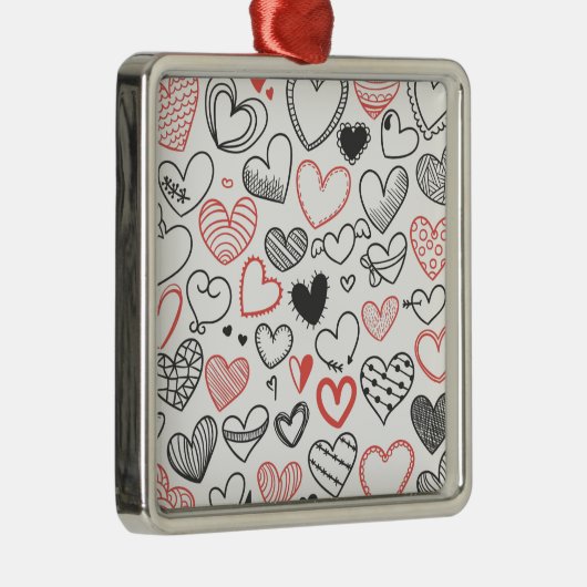 Ornement En Métal Coeurs de doodle Valentine rouge et noir hipster (Droite)