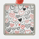 Ornement En Métal Coeurs de doodle Valentine rouge et noir hipster (Devant)