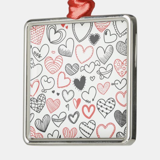 Ornement En Métal Coeurs de doodle Valentine rouge et noir hipster (Gauche)